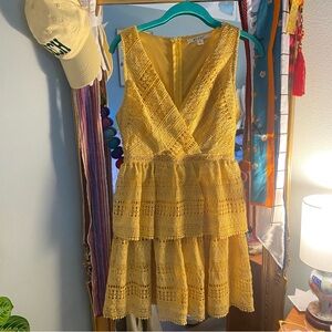 Miami Yellow Lace Tiered Dress